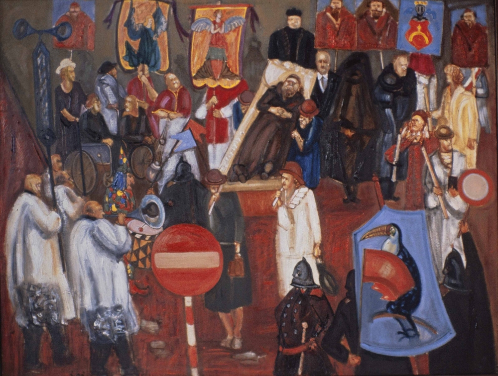 R. Oramus, Funeralia VI, 1985-1986; tempera jajowa, olej, płótno